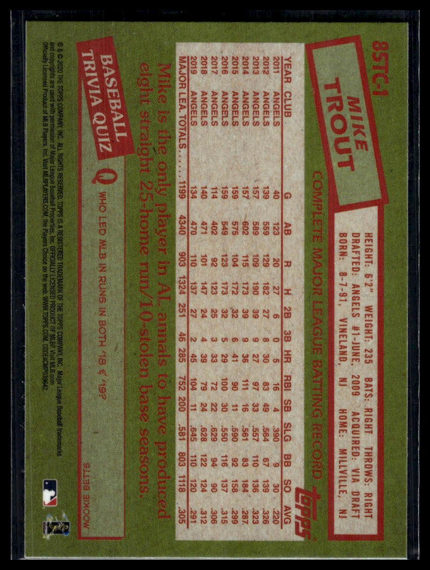 2020 Topps Chrome #85TC-1 Mike Trout 1985 Topps Baseball