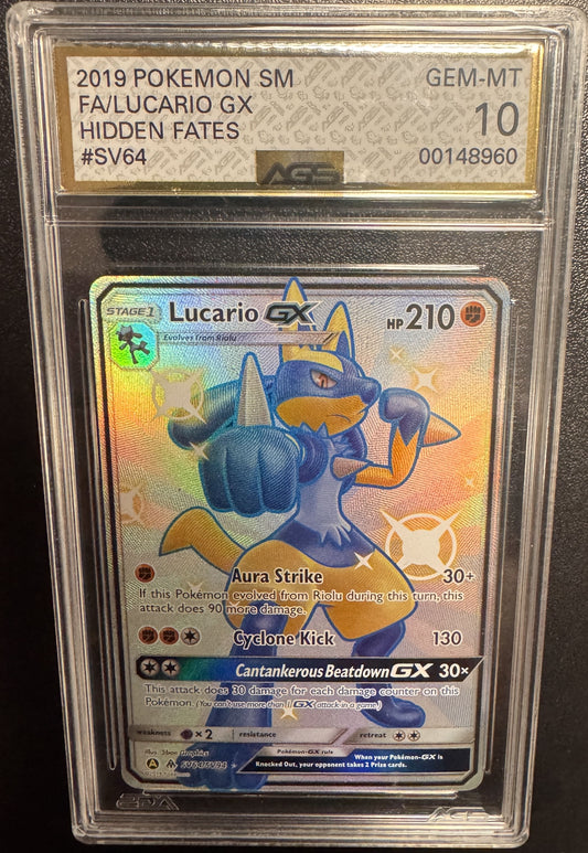 AGS 10 - Lucario GX 2019 Pokemon Sun & Moon Series Hidden Fates SV64 Lucario GX