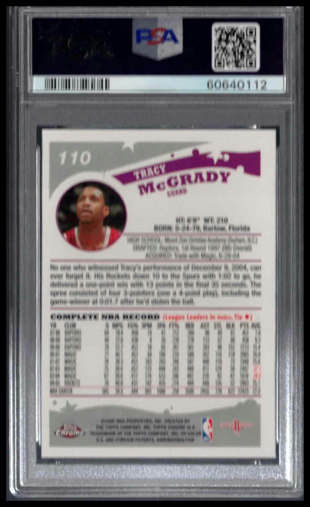 PSA 9 - 2005 TOPPS CHROME #110 TRACY McGRADY