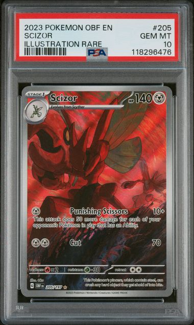 2023 Pokémon Obsidian Flames #205 Scizor Illustration Rare – PSA 10 Gem Mint