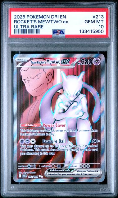 Pokémon Destined Rivals 2025 #213 Rocket’s Mewtwo ex Ultra Rare PSA 10 Gem Mint