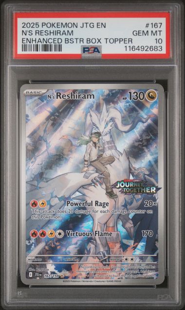 Pokémon Journey Together 2025 #167 N’s Reshiram Enhanced Booster Box Topper PSA 10 Gem Mint