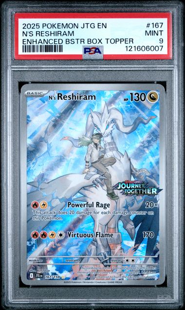 Pokémon Journey Together 2025 #167 N’s Reshiram Enhanced Booster Box Topper PSA 9 Mint