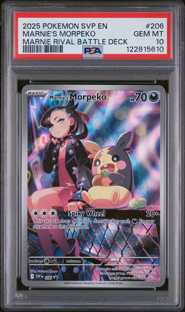 PSA 10 - 2025 POKEMON SVP EN-SV BLACK STAR PROMO #206 MARNIE'S MORPEKO MARNIE RIVAL BATTLE DECK