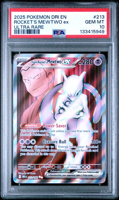 Pokémon Destined Rivals 2025 #213 Rocket’s Mewtwo ex Ultra Rare PSA 10 Gem Mint