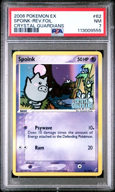 2006 Pokémon Crystal Guardians Spoink Rev. Foil #62 PSA 7