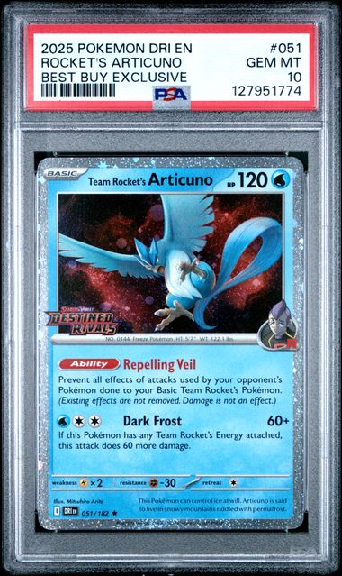 Pokémon Destined Rivals 2025 #051 Rocket’s Articuno Best Buy Exclusive PSA 10 Gem Mint