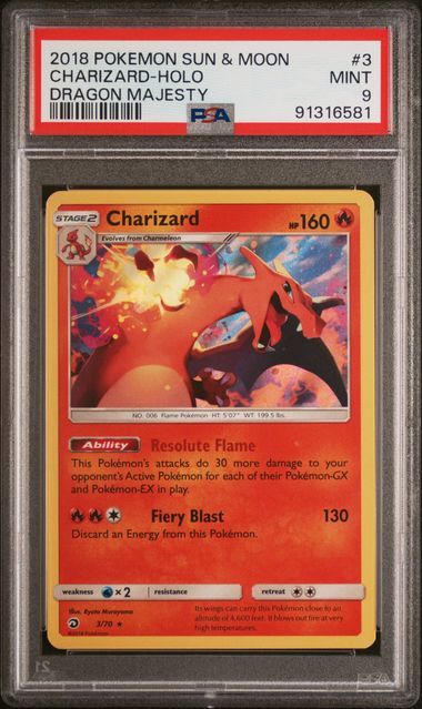 PSA 9 - 2018 POKEMON SUN & MOON DRAGON MAJESTY #3 CHARIZARD-HOLO DRAGON MAJESTY