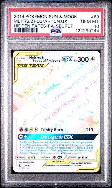 Pokémon Hidden Fates 2019 #69 Moltres & Zapdos & Articuno GX Secret Rare PSA 10 Gem Mint