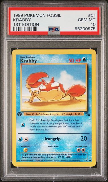 Pokémon Fossil 1999 #51 Krabby 1st Edition PSA 10 Gem Mint