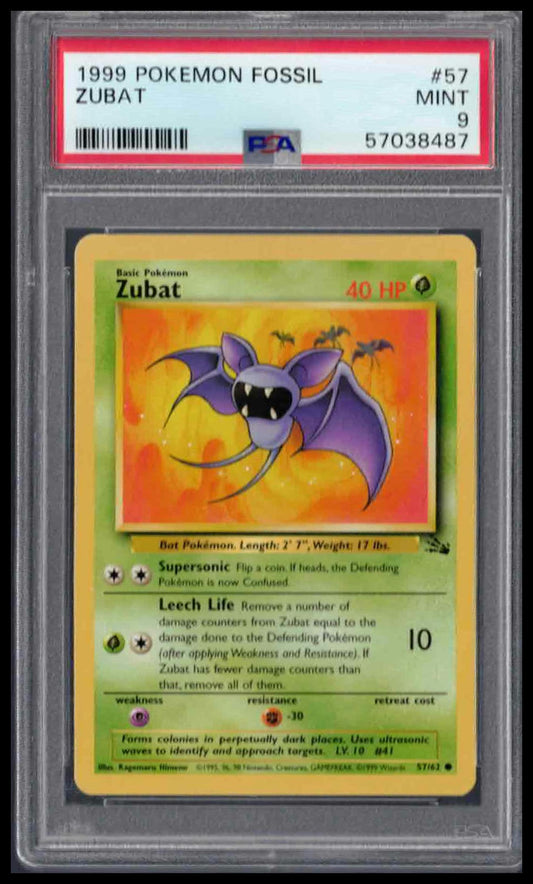 PSA 9 - 1999 POKEMON FOSSIL #57 ZUBAT