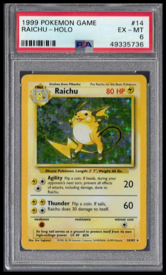PSA 6 - 1999 POKEMON GAME #14 RAICHU-HOLO