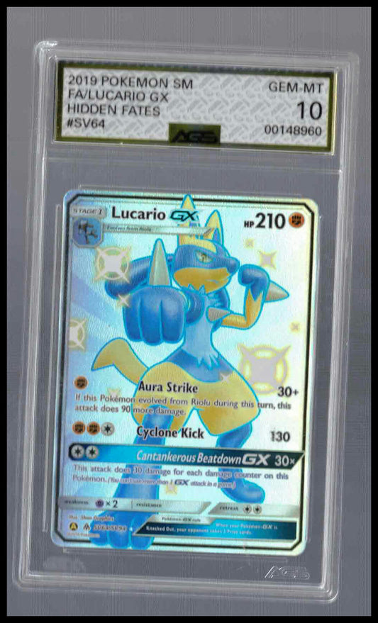 2019 Pokémon Lucario GX SV64 Hidden Fates FA GMA 10