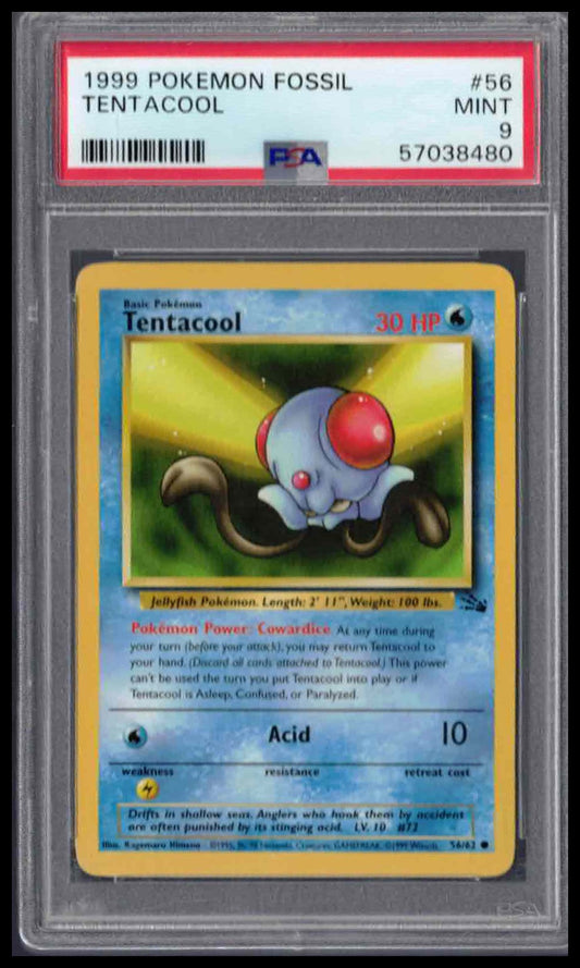 PSA 9 - 1999 POKEMON FOSSIL #56 TENTACOOL