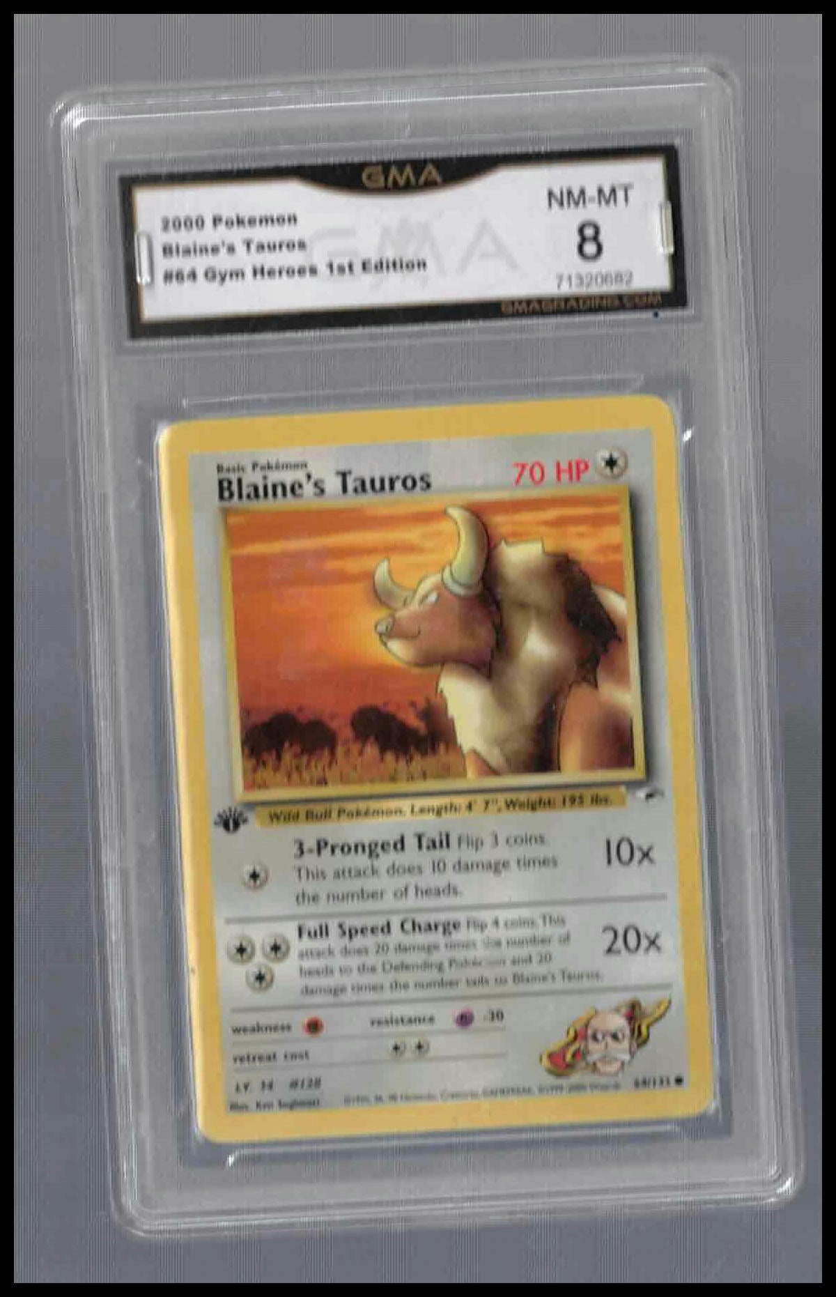 2000 Pokémon Blaine’s Tauros #64 Gym Heroes 1st Ed GMA 8