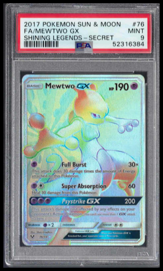 PSA 9 - 2017 POKEMON SUN & MOON SHINING LEGENDS #76 FA/MEWTWO GX SHINING LEGENDS-SECRET