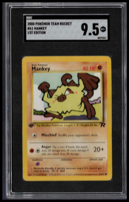 SGC 9.5 - Mankey - 2000 Pokemon - Team Rocket 1st Edition - #61