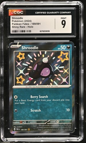 2024 Pokémon Shroodle Shiny Rare 189/091 Paldean Fates CGC 9 Holo