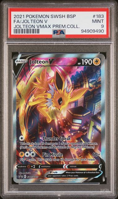 PSA 9 - 2021 POKEMON SWSH BLACK STAR PROMO #183 FA/JOLTEON V JOLTEON VMAX PREM.COLL.