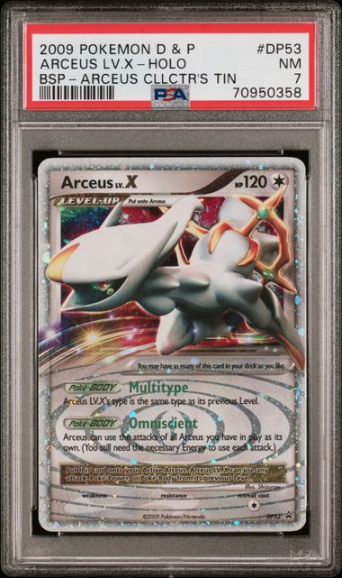 PSA 7 - 2009 POKEMON DIAMOND & PEARL BLACK STAR PROMO #DP53 ARCEUS LV.X-HOLO BSP-ARCEUS COLLECTOR'S TIN