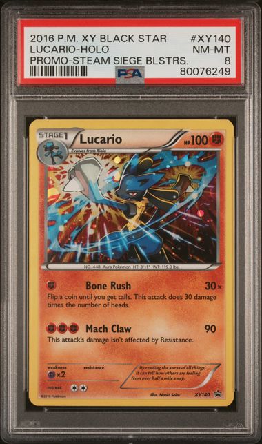 PSA 8 - 2016 POKEMON XY BLACK STAR PROMO #XY140 LUCARIO-HOLO PROMO-STEAM SIEGE BLSTRS.